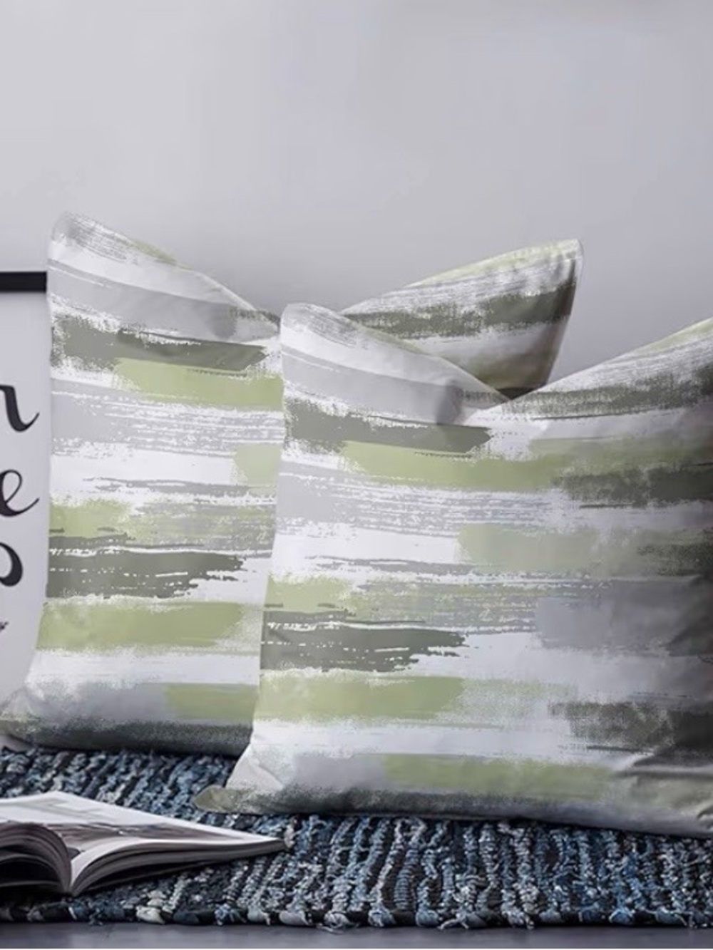 Throw Pillow Covers Set Of 2 Abstract Green Gray and White 20”x 20”
